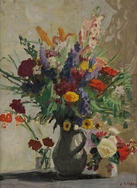 Vase De Fleurs Oil Painting by Jules Flandrin