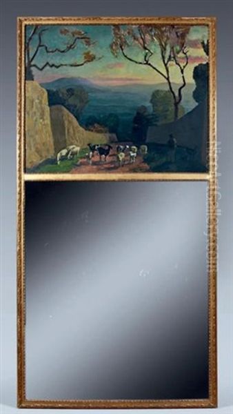 Retour Du Troupeau Au Soleil Couchant Oil Painting by Jules Flandrin