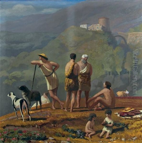 Les Bergers D'arcadie Oil Painting by Jules Flandrin