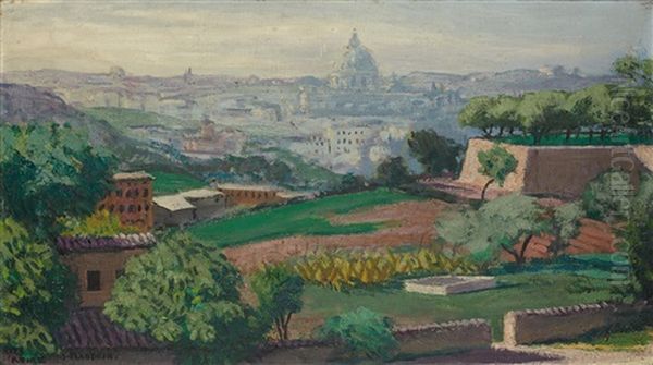 St. Pierre, Vue Du Janicule, Rome Oil Painting by Jules Flandrin