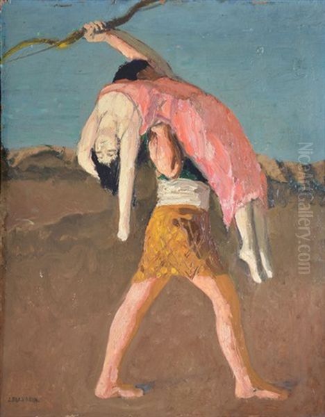 Guerrier Enlevant Une Femme Oil Painting by Jules Flandrin