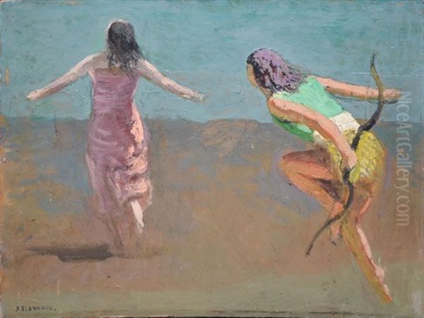 Archer Poursuivant Une Femme Oil Painting by Jules Flandrin