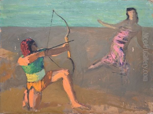 Archer Visant Une Femme Oil Painting by Jules Flandrin