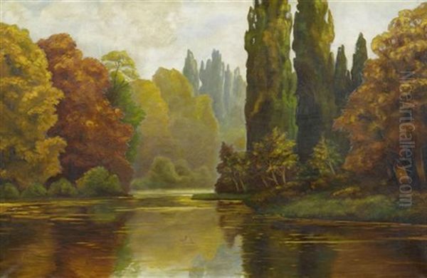 Flusslandschaft Im Herbst Oil Painting by Jules Flandrin