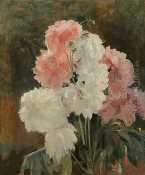 Still Life In Pink And White Oil Painting by Jules Flandrin