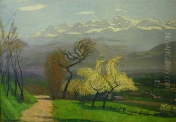 Belledonne Vue De Corenc Oil Painting by Jules Flandrin
