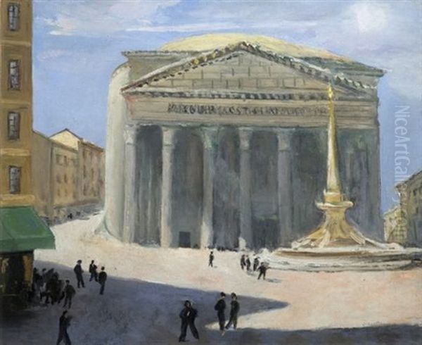 Rome, Le Pantheon, La Place De La Rotonde Et Sa Fontaine Oil Painting by Jules Flandrin