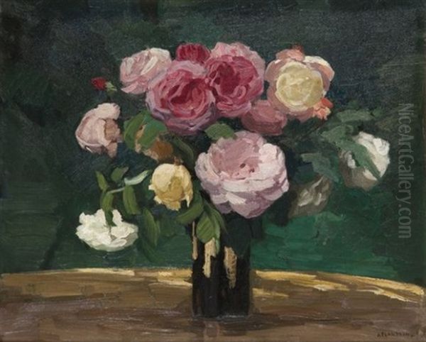 Bouquet De Roses Oil Painting by Jules Flandrin