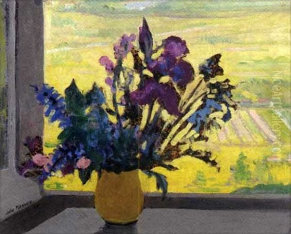 Fleurs De Printemps Devant La Fenetre Oil Painting by Jules Flandrin
