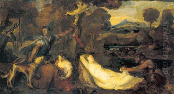 Jupiter Et Antiope Oil Painting by Jules Flandrin