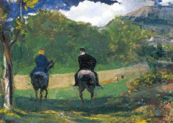 Cavaliers A Corenc Oil Painting by Jules Flandrin