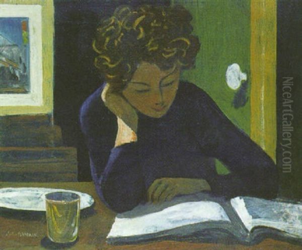 Le Petit Julo Lisant Oil Painting by Jules Flandrin