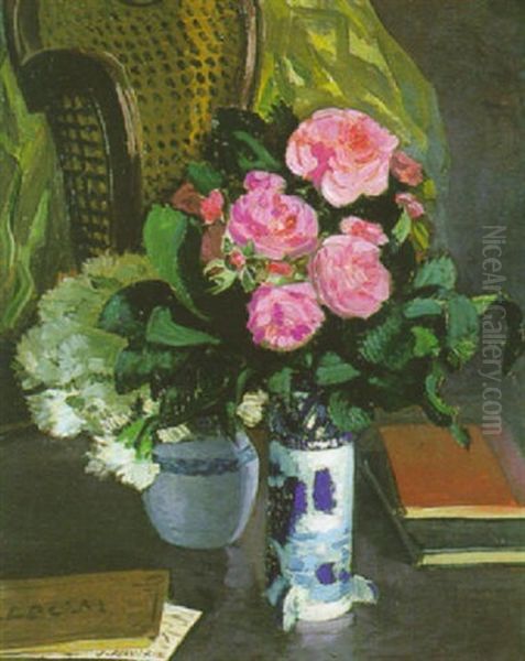 Nature Morte Aux Deux Bouquets Oil Painting by Jules Flandrin