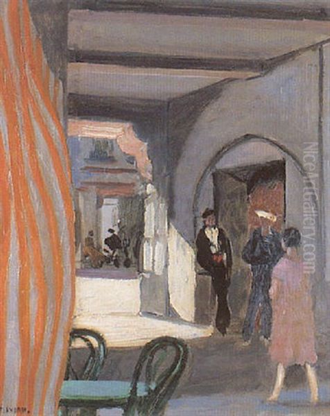 La Porte Du Cabaret A Bayonne Oil Painting by Jules Flandrin