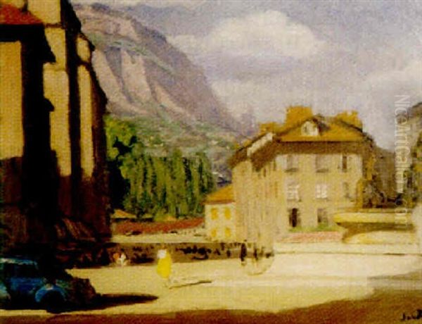 Grenoble. La Place Notre-dame Oil Painting by Jules Flandrin
