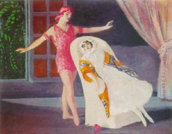 Nuinsky Et Karsavina Dans Le Spectre De La Rose Oil Painting by Jules Flandrin