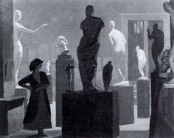 Femme Au Exposition De Sculptures De Nadelman Oil Painting by Jules Flandrin