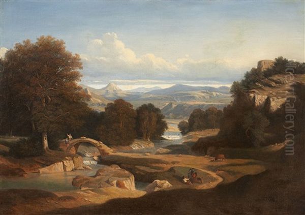 Italian Landscape Oil Painting by Paul Flandrin