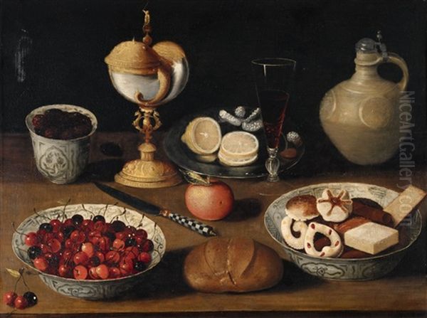 Still Life With Cherries And Biscuits Oil Painting by Georg Flegel