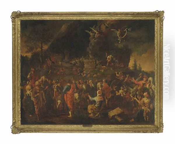 The Sacrifce Of Elijah On Mount Carmel Oil Painting by Bertholet Flemal