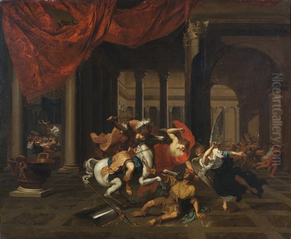 Cacciata Di Eliodoro Dal Tempio (elidoro Chased Away From The Temple)(collab. W/workshop) Oil Painting by Bertholet Flemal