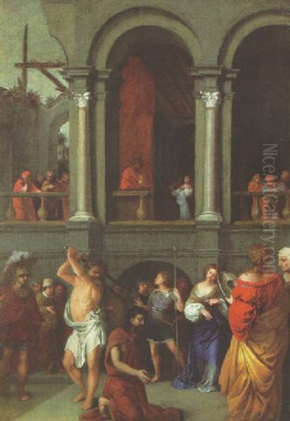 The Beheading Of John The Baptist, With Salome Receiving The Head From Herod On A Gallery Beyond Oil Painting by Bertholet Flemal