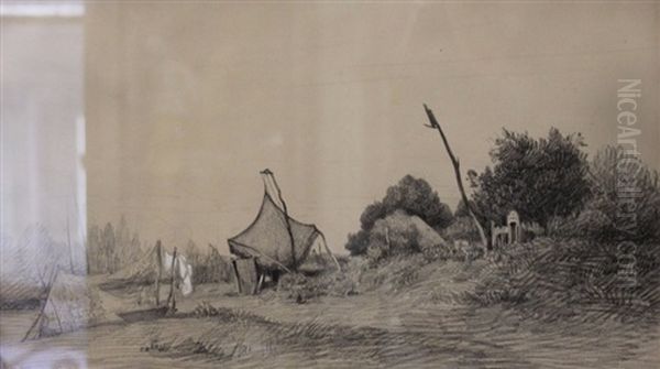 La Cabane En Bois - Chaumieres - Paysages (5 Works) Oil Painting by Camille Flers