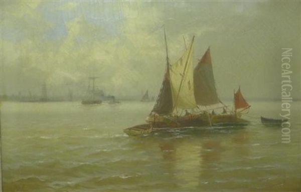 Fishing Boats Off The Coast Oil Painting by Edward Henry Eugene Fletcher