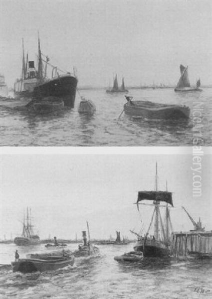 Shipping On The Thames Oil Painting by Edward Henry Eugene Fletcher