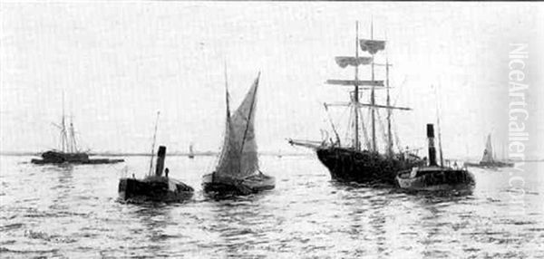 Estuary Scene Oil Painting by Edward Henry Eugene Fletcher