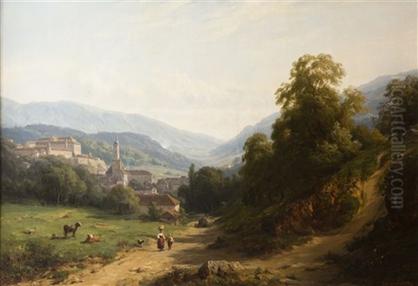 Paysage De Montagne Oil Painting by Francois-Antoine-Leon Fleury