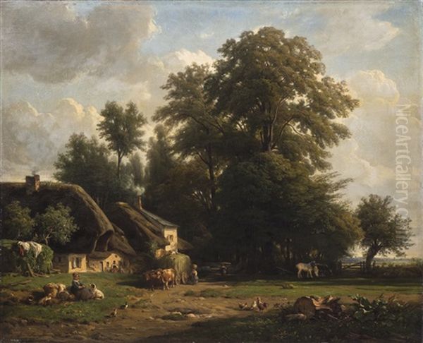 Paysage A La Chaumiere Oil Painting by Francois-Antoine-Leon Fleury