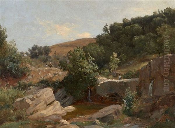 Paysage D'italie Oil Painting by Francois-Antoine-Leon Fleury