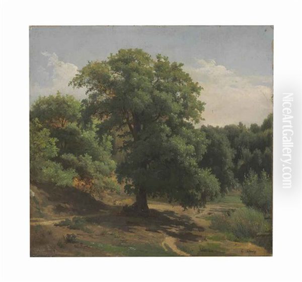 A Forest Path, Fontainebleau Oil Painting by Francois-Antoine-Leon Fleury