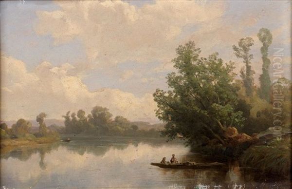 Barque Sur Une Riviere Oil Painting by Francois-Antoine-Leon Fleury