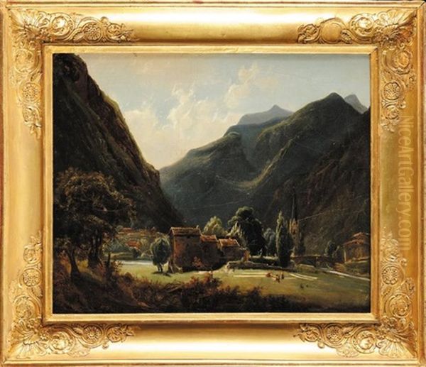 Vue (ischia Pres De Naples?) Oil Painting by Francois-Antoine-Leon Fleury