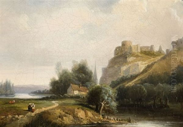 Vue De Chateau Gaillard, Les Andelys Oil Painting by Francois-Antoine-Leon Fleury