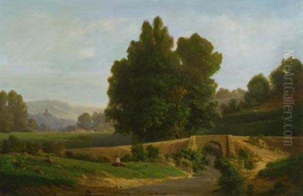 Man Resting In A Landscape Oil Painting by Francois-Antoine-Leon Fleury