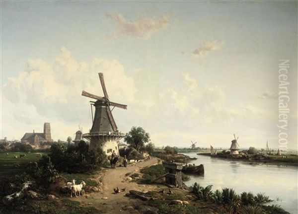 Daily Activities Near A Stream In Summer Oil Painting by Francois-Antoine-Leon Fleury