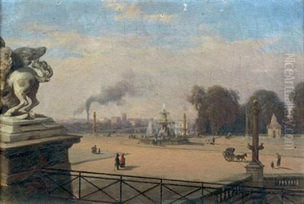 Paris, Vue De La Place De La Concorde Oil Painting by Francois-Antoine-Leon Fleury