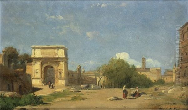 L'arc De Titus A Rome Oil Painting by Francois-Antoine-Leon Fleury
