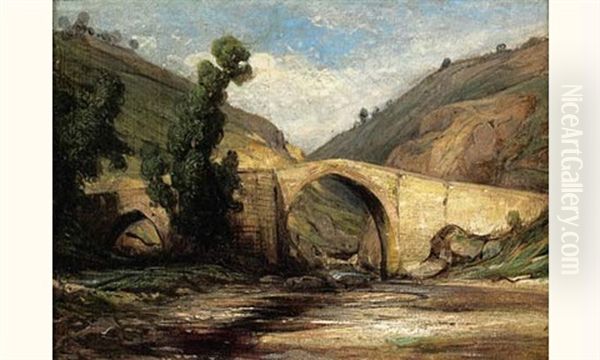 Le Pont D'auzanne Oil Painting by Francois-Antoine-Leon Fleury