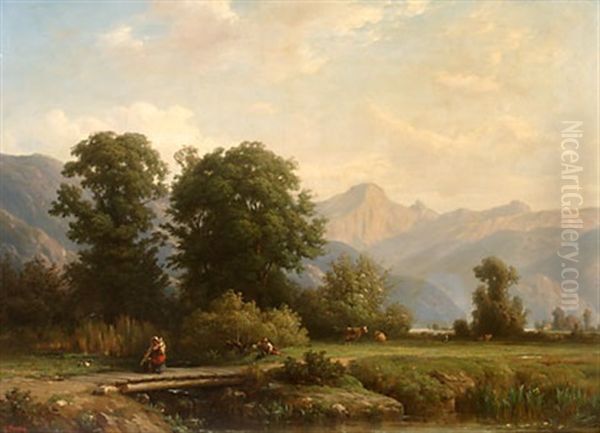 Bergslandskap Oil Painting by Francois-Antoine-Leon Fleury