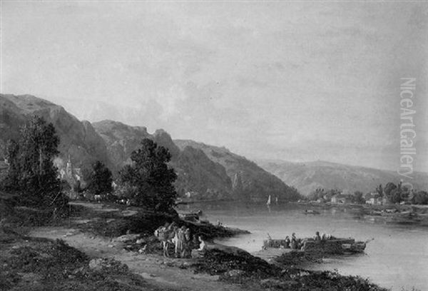 Paysage De Reviere Oil Painting by Francois-Antoine-Leon Fleury