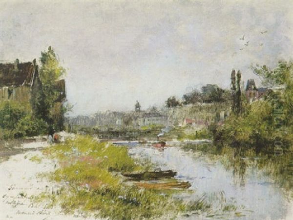 Village De Bourgogne Oil Painting by Francois-Antoine-Leon Fleury