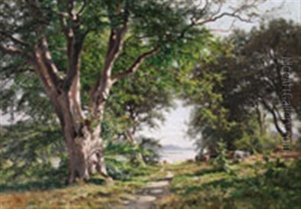 An Airy Summer Landscape Oil Painting by Paul Franz Flickel