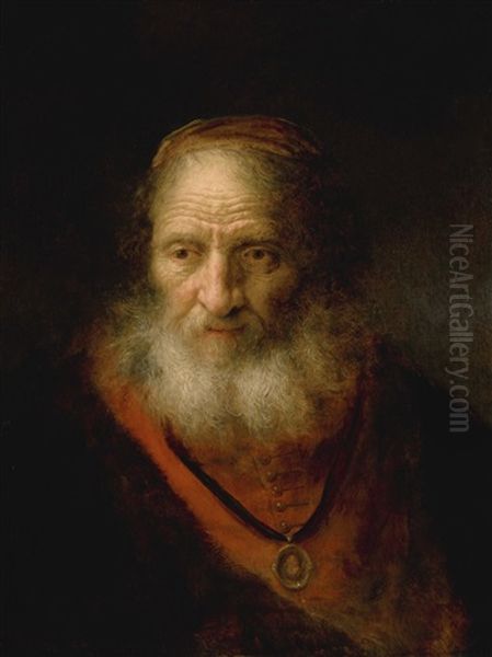'tronie' Of An Old Man, Possibly A Jewish Scholar Oil Painting by Govaert Flinck Cleve