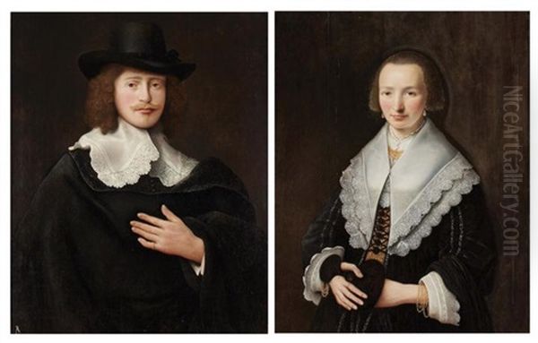A Lady And Gentleman: A Pair, Circa 1640-1649 Oil Painting by Govaert Flinck Cleve
