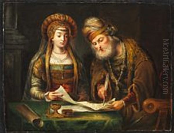 The Marriage Contract Oil Painting by Govaert Flinck Cleve