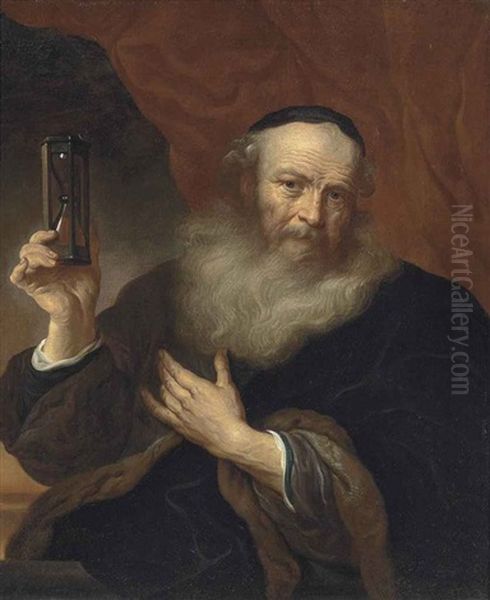 Portrait Of An Old Man Holding An Hourglass Oil Painting by Govaert Flinck Cleve